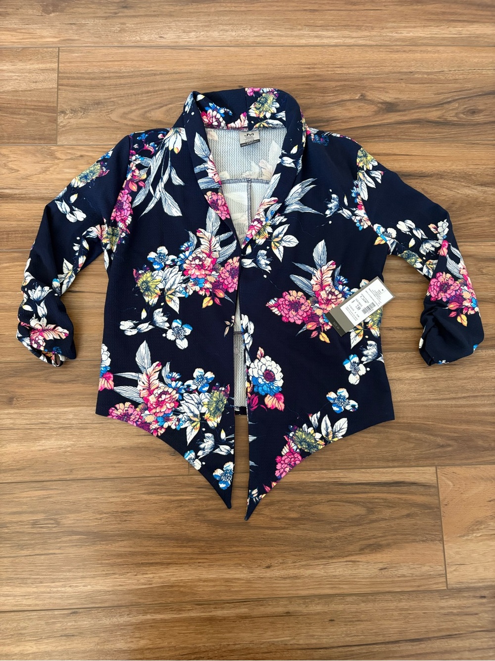 jonathan martin Navy Floral Point-Hem Open-Front Blazer